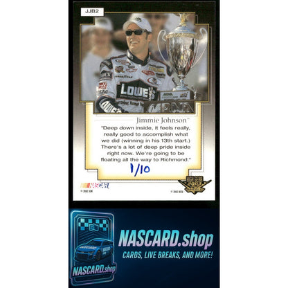 2003 Wheels High Gear #JJB2 Jimmie Johnson Custom Shop Autographs #1/10 - Card Gorilla