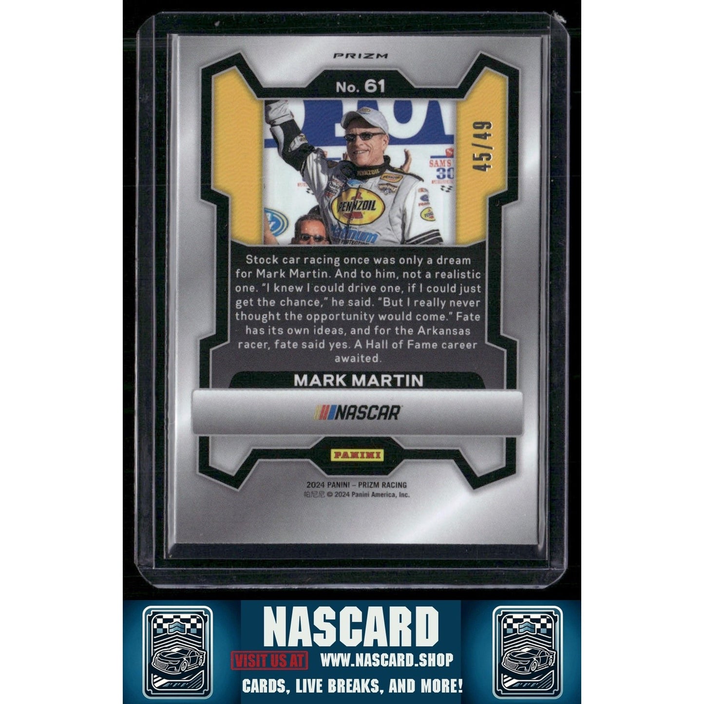 2024 Panini Prizm #61 Mark Martin Carolina Blue #/49 - NASCARD.shop