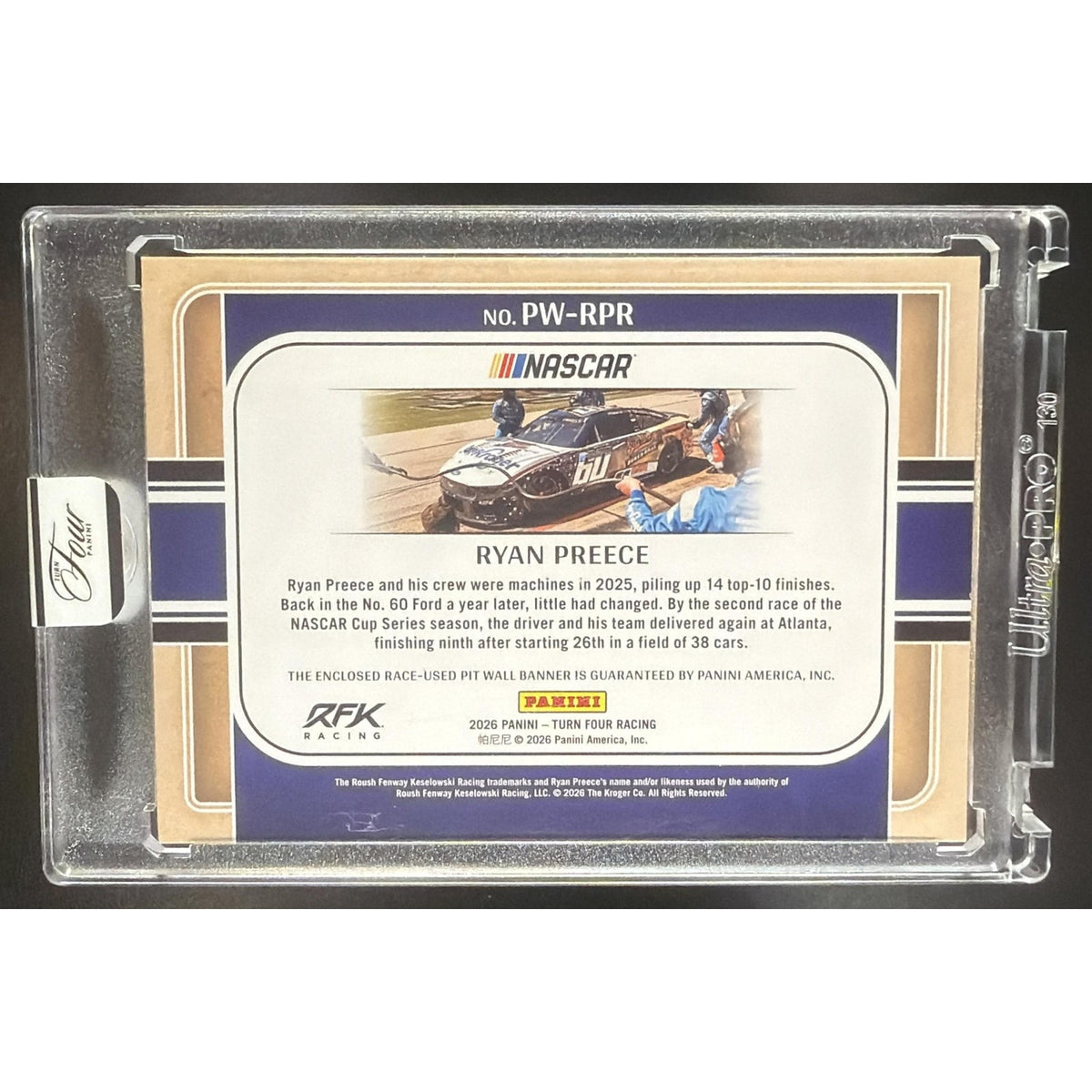 2026 Panini Turn Four Racing Ryan Preece #PW-RPR Pit Wall Jumbo Swatches /99 MEM
