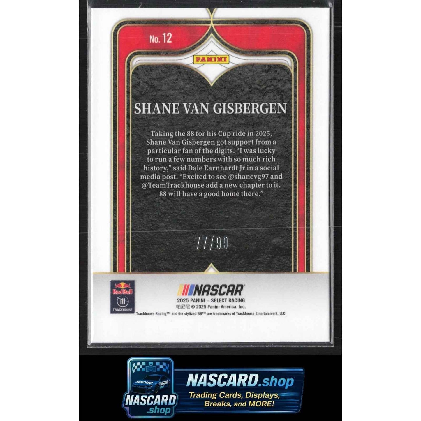 2025 Panini Select #12 Shane Van Gisbergen Select Numbers Red Prizms #/99
