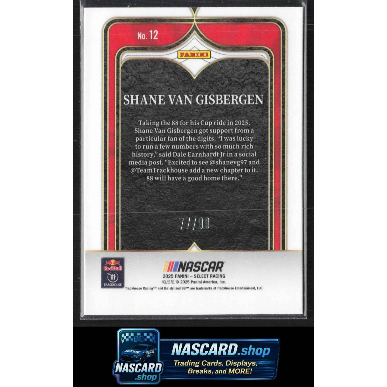 2025 Panini Select #12 Shane Van Gisbergen Select Numbers Red Prizms #/99