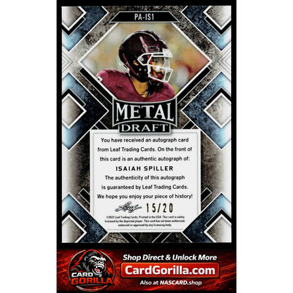 2022 Leaf Metal Draft Isaiah Spiller Portrait Autographs Crystal Silver #/20