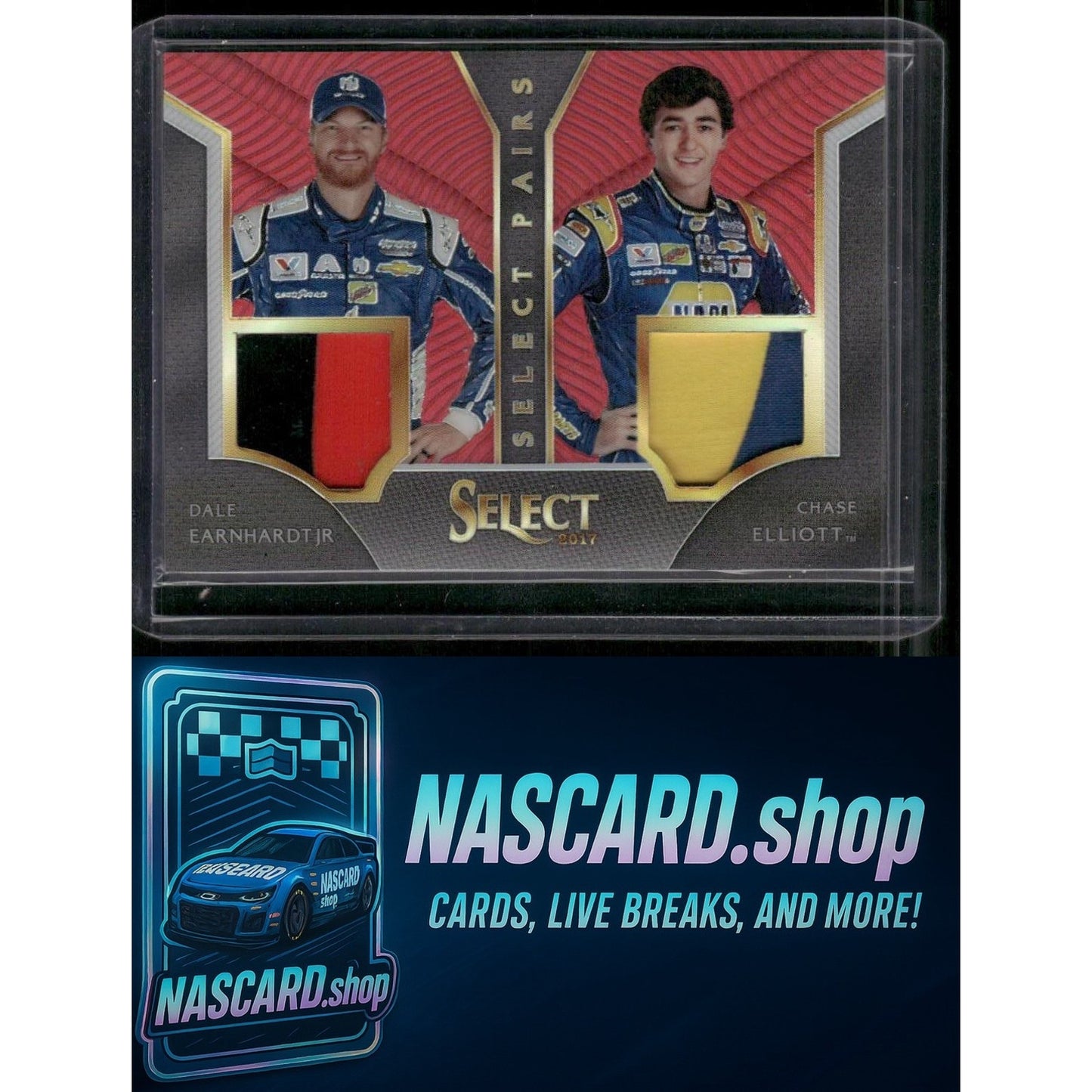 2017 Panini Select Dale Earnhardt Jr Chase Elliott Select Pairs Red Prizms #/25 - Card Gorilla