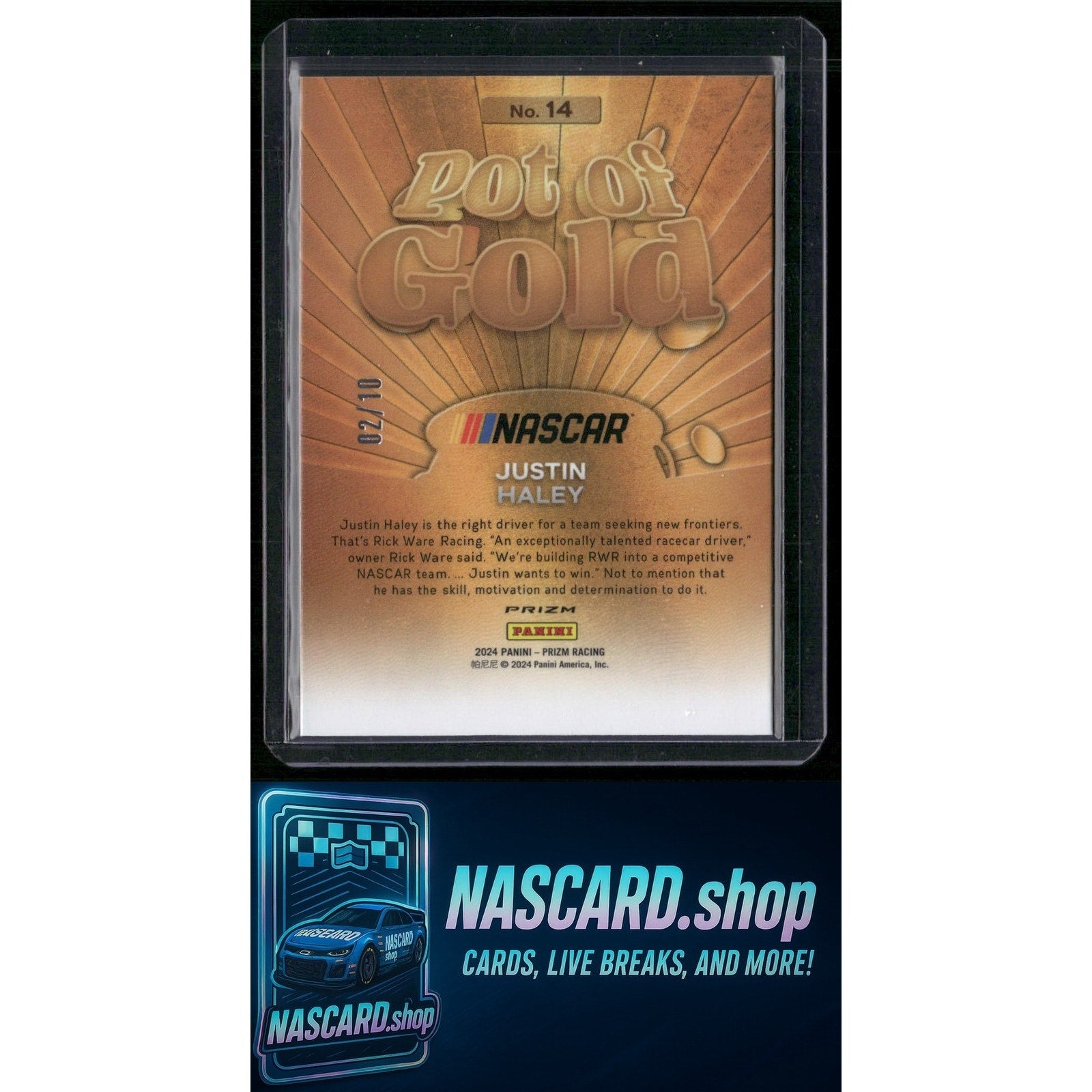 2024 Panini Prizm #14 Justin Haley Pot Of Gold Gold #/10 - Card Gorilla