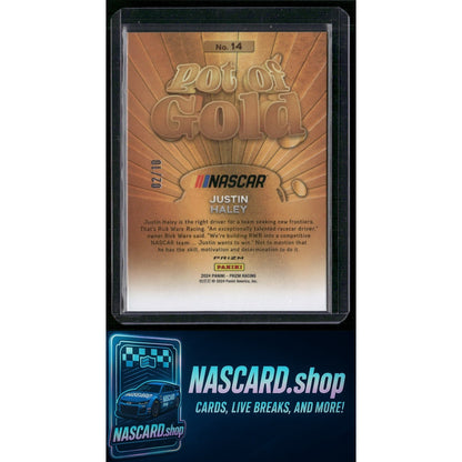 2024 Panini Prizm #14 Justin Haley Pot Of Gold Gold #/10 - Card Gorilla