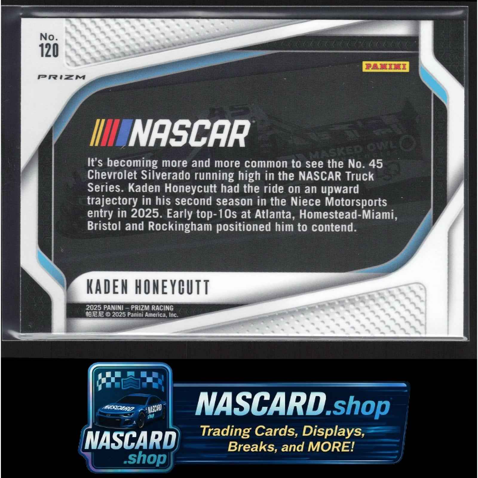 2025 Panini Prizm #120 Kaden Honeycutt White Sparkle RC