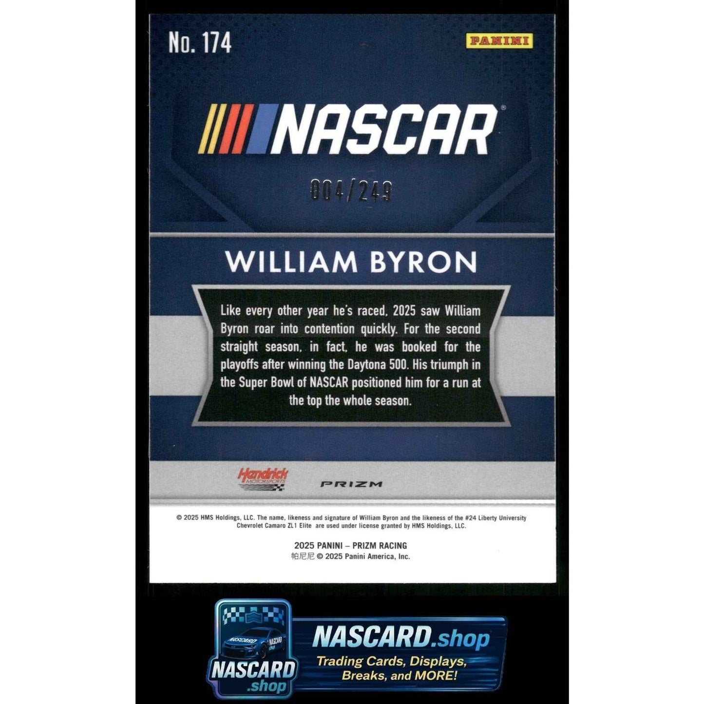 2025 Panini Prizm #174 William Byron Red #/249