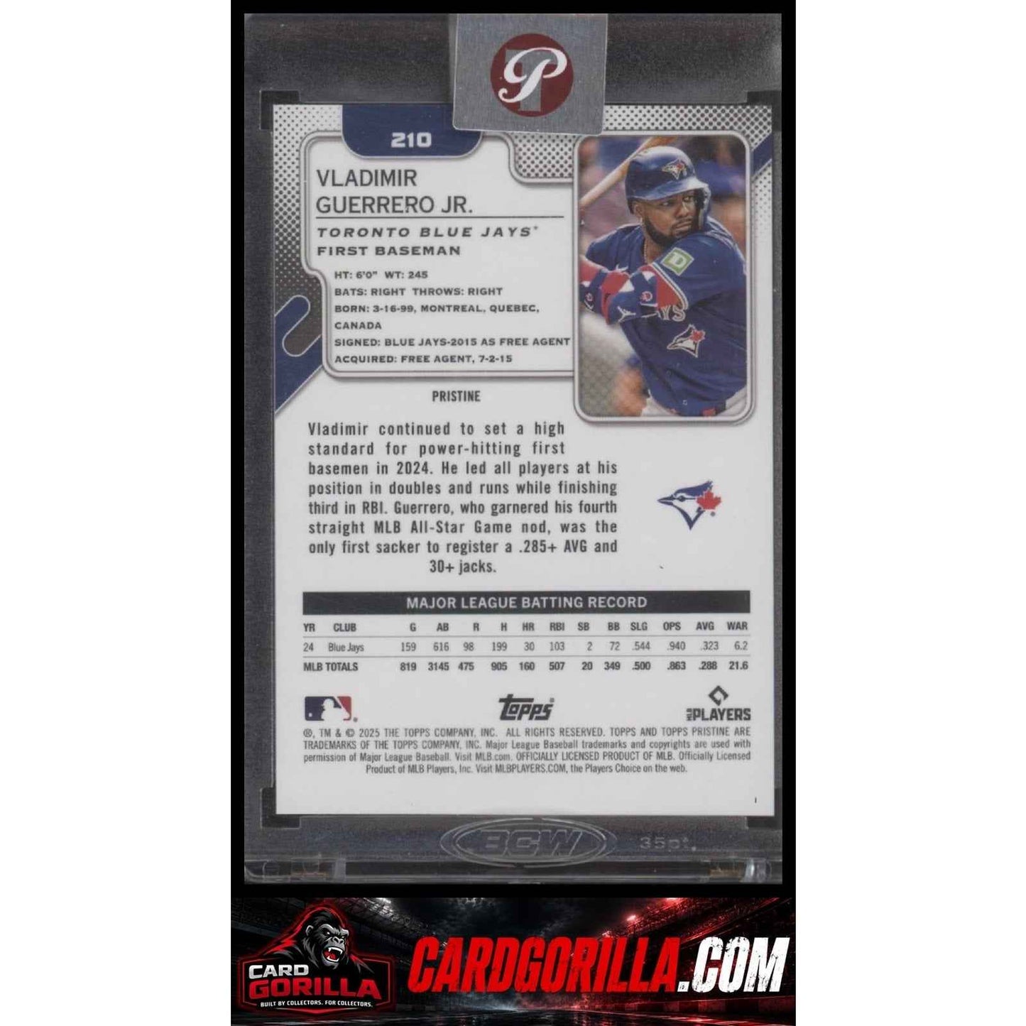 2025 Topps Pristine #210 Vladimir Guerrero Jr. Pristine Red Refractors #/5
