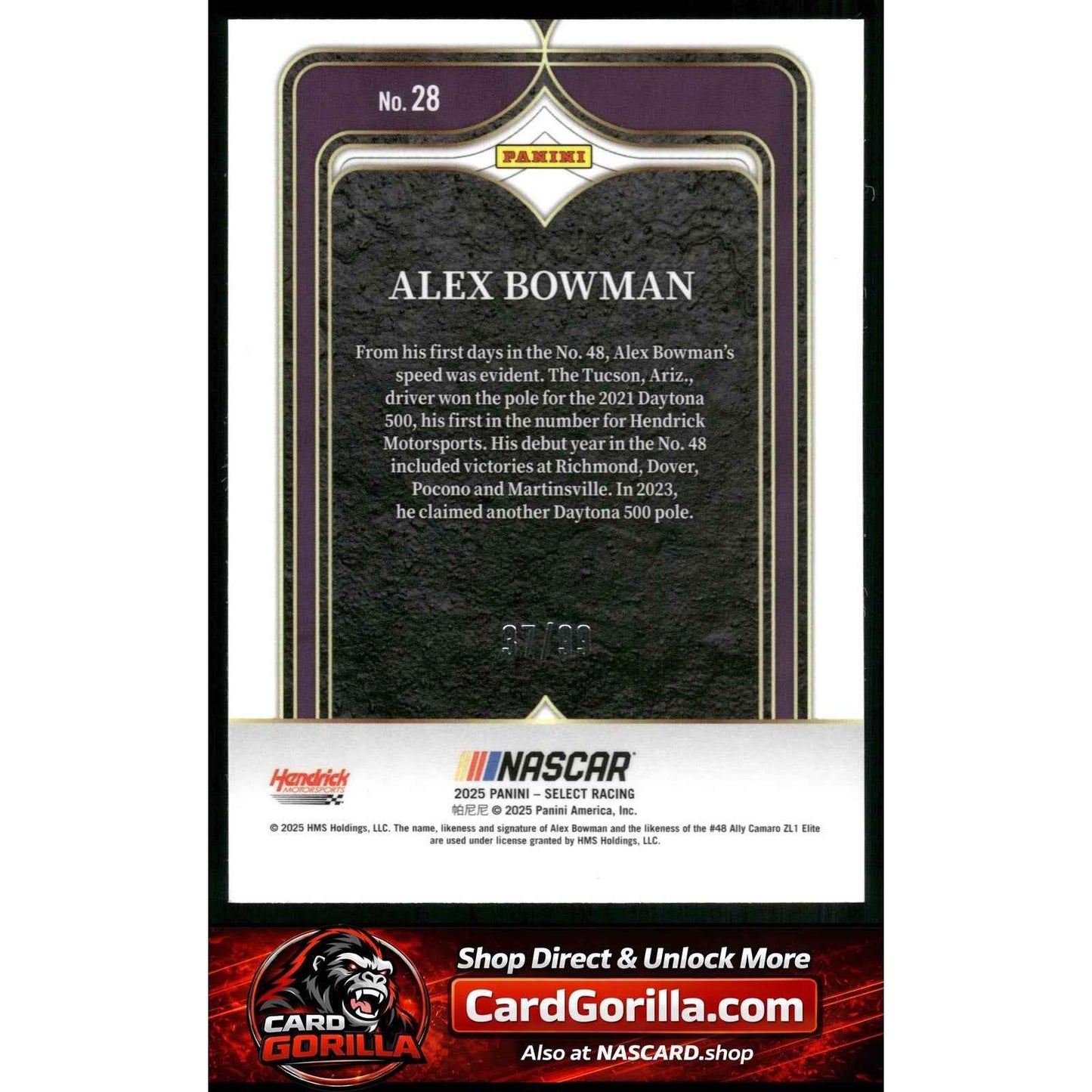2025 Panini Select #28 Alex Bowman Select Numbers Red Prizms #/99