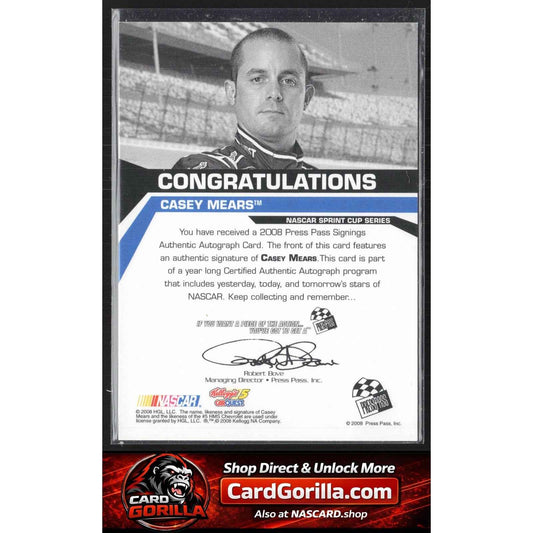 2008 Press Pass #NNO Casey Mears Signings Silver #/100