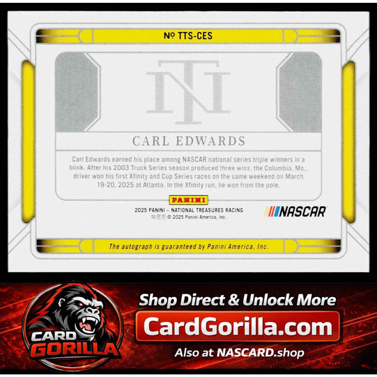 2025 Panini National Treasures #TTS-CES Carl Edwards Triple Threat Signers #/99