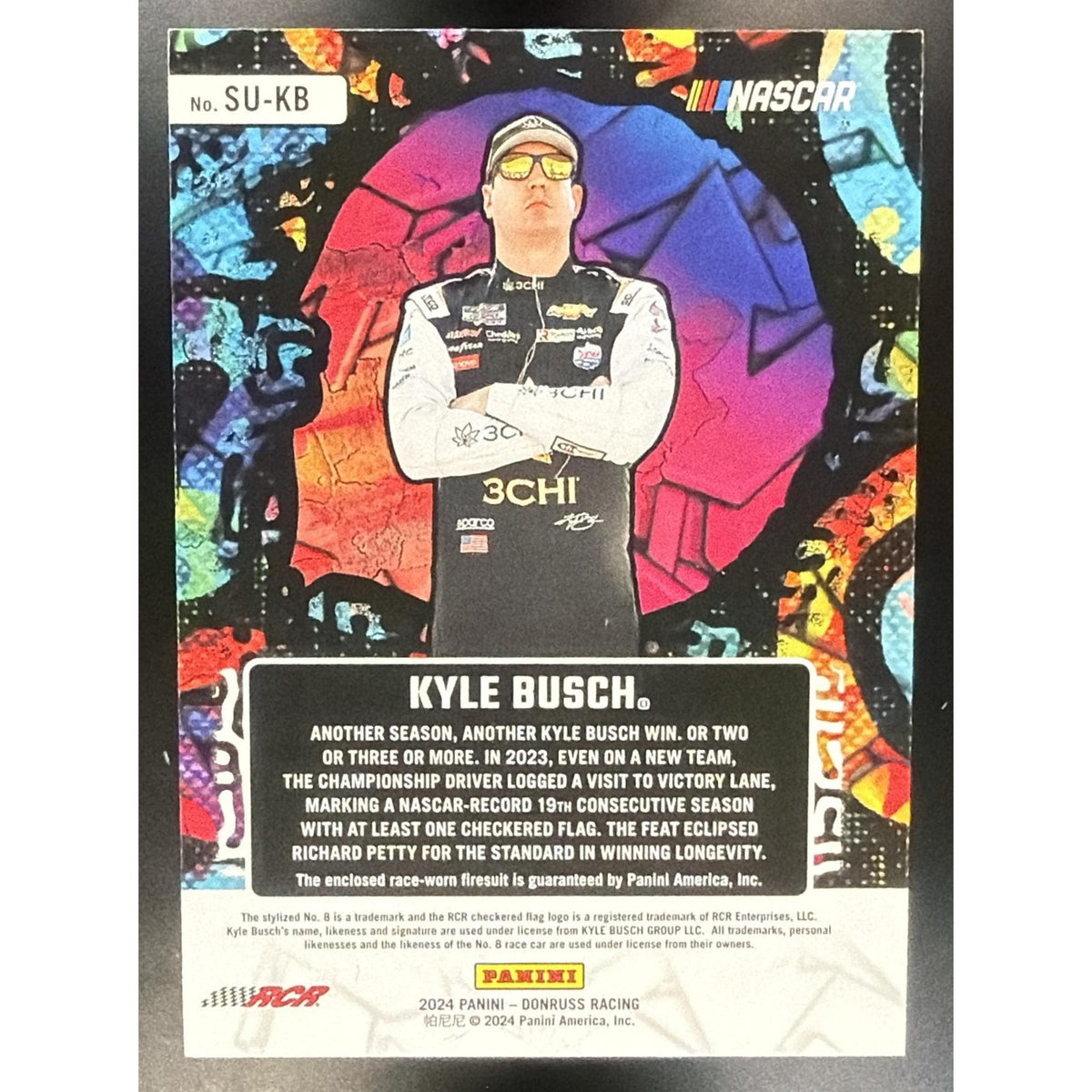 2024 Panini Donruss Kyle Busch #SU-KB Suited Up Swatches Blue MEM