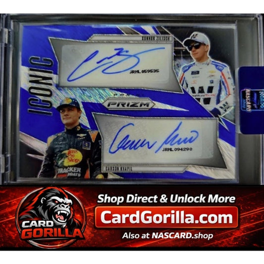 2025 Prizm Carson Kvapil Connor Zilisch Iconic Dual Autographs Blue Shimmer #/4