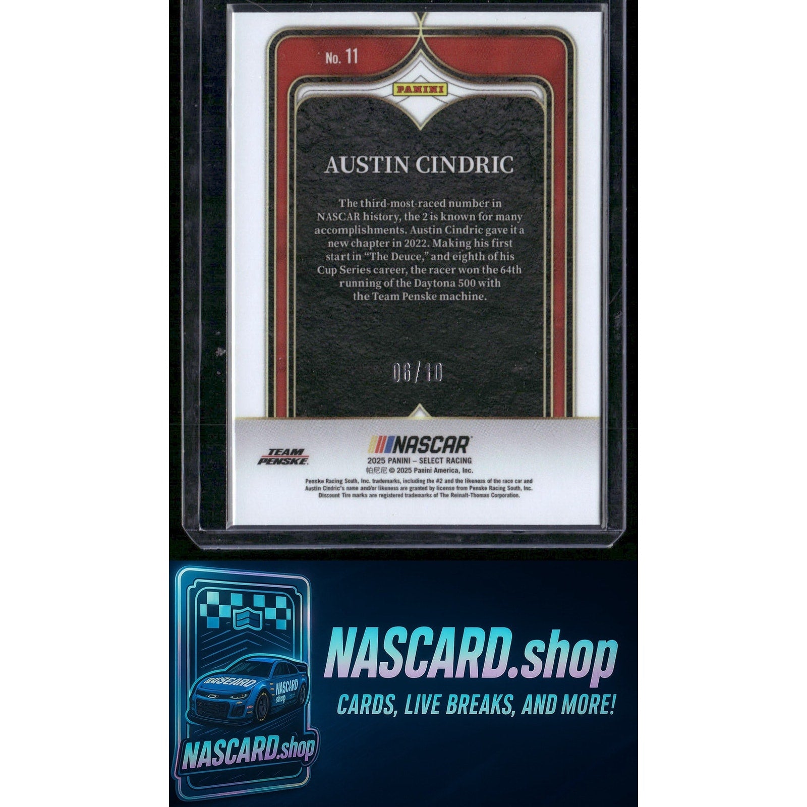 2025 Panini Select #11 Austin Cindric Select Numbers Gold Flash Prizms #/10 - Card Gorilla
