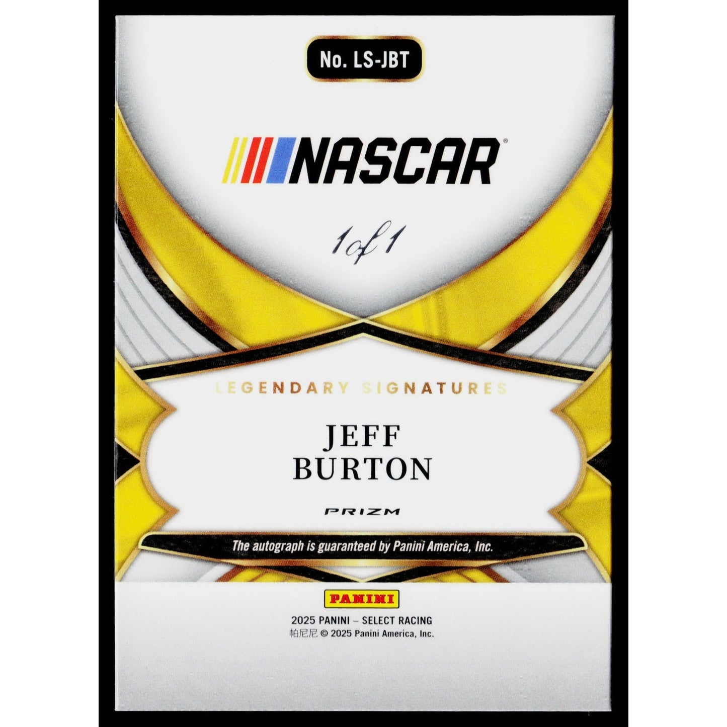 2024 Panini Select Jeff Burton Legendary Signatures Black Prizms #1/1