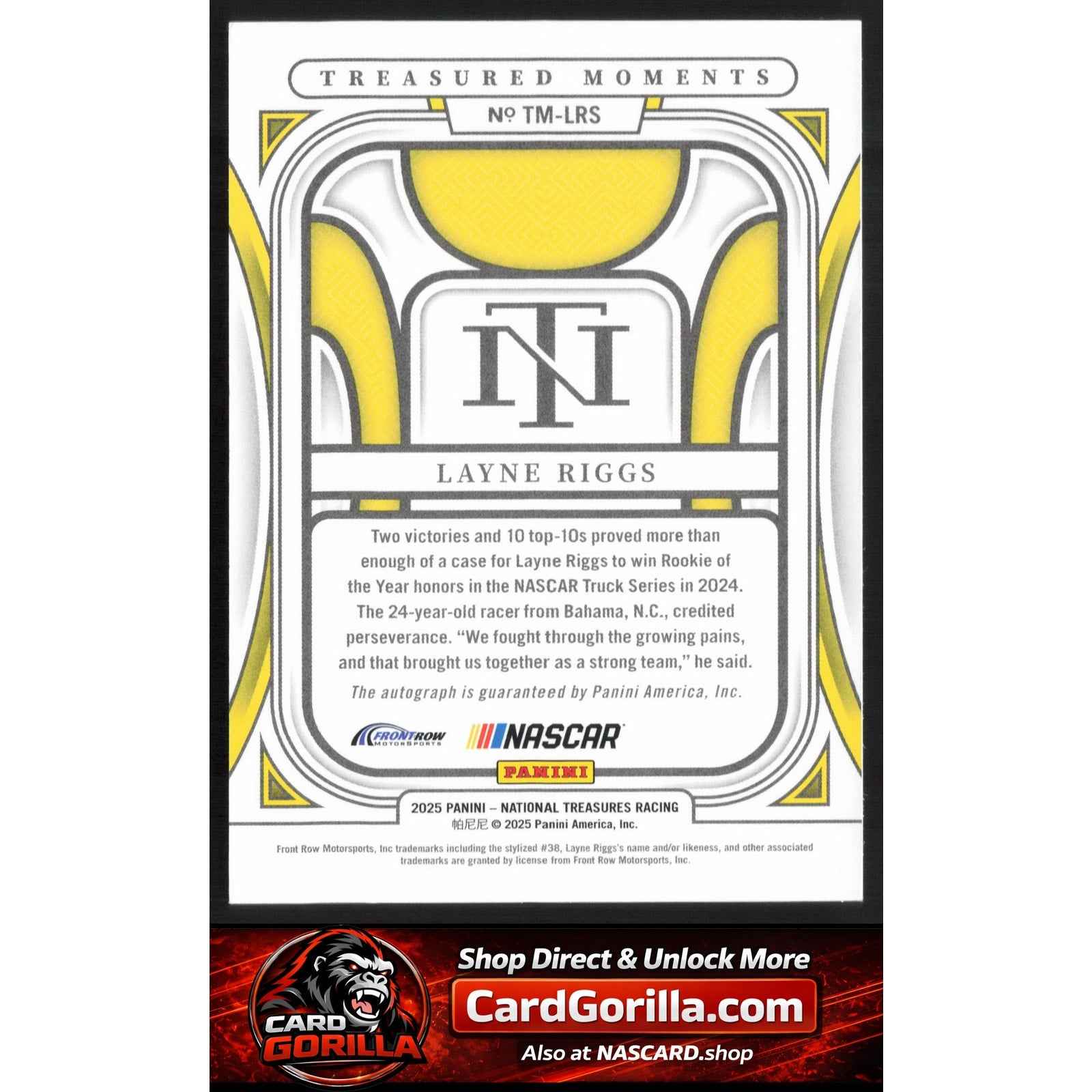 2025 Panini National Treasures #TM-LRS Layne Riggs Treasured Moments #/99