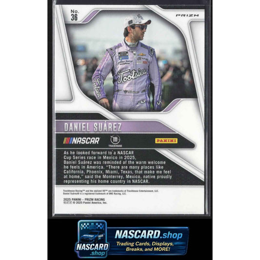 2025 Panini Prizm #36 Daniel Suarez White Sparkle