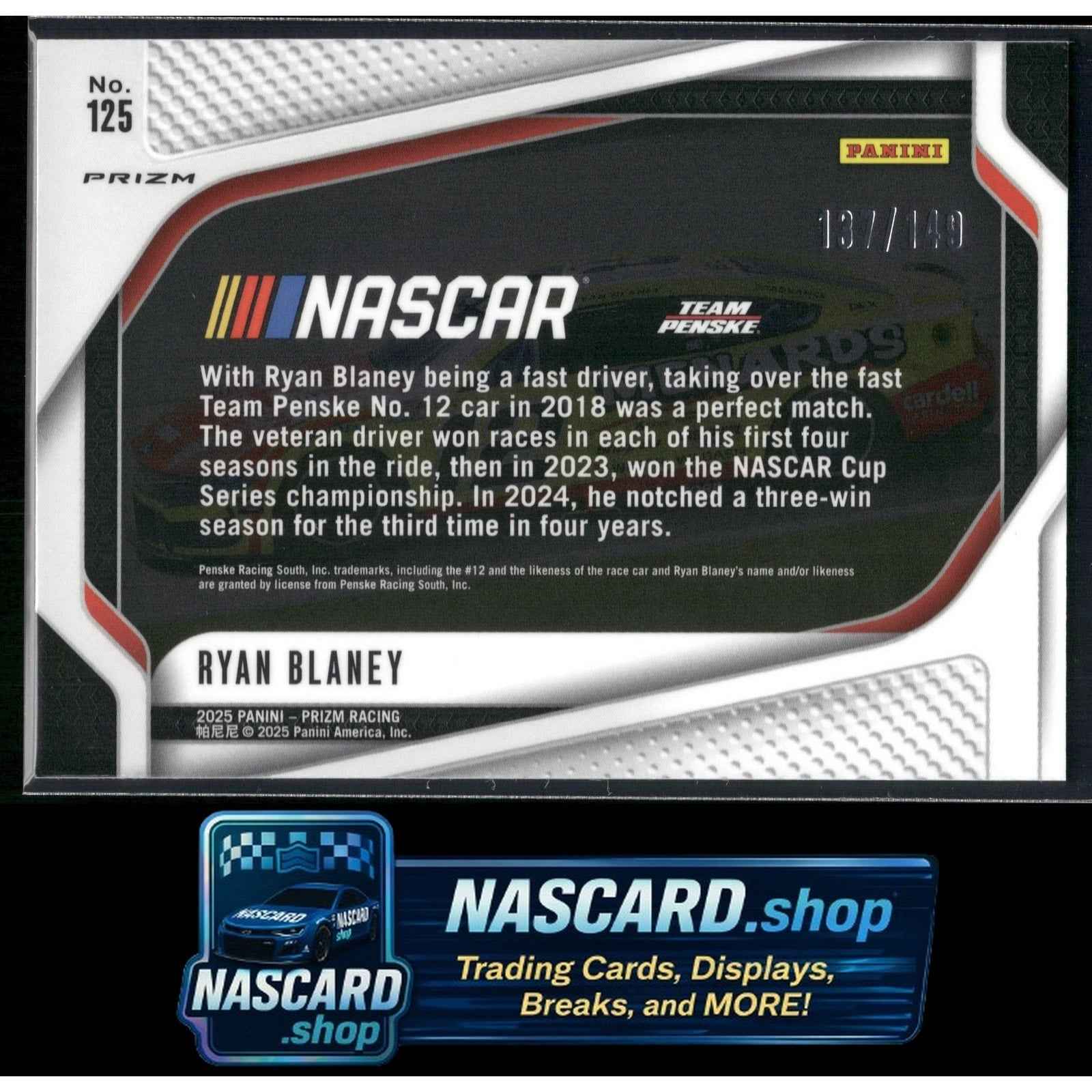 2025 Panini Prizm #125 Ryan Blaney Green Scope #/149