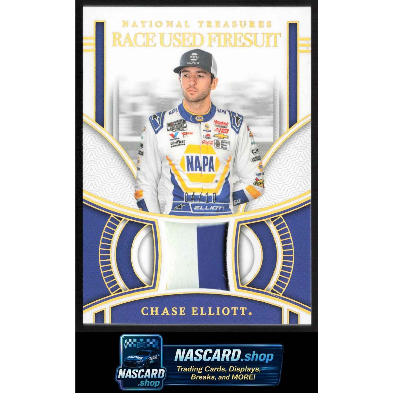 2024 Panini National Treasures Chase Elliott Race Used Firesuit Holo Gold #/10