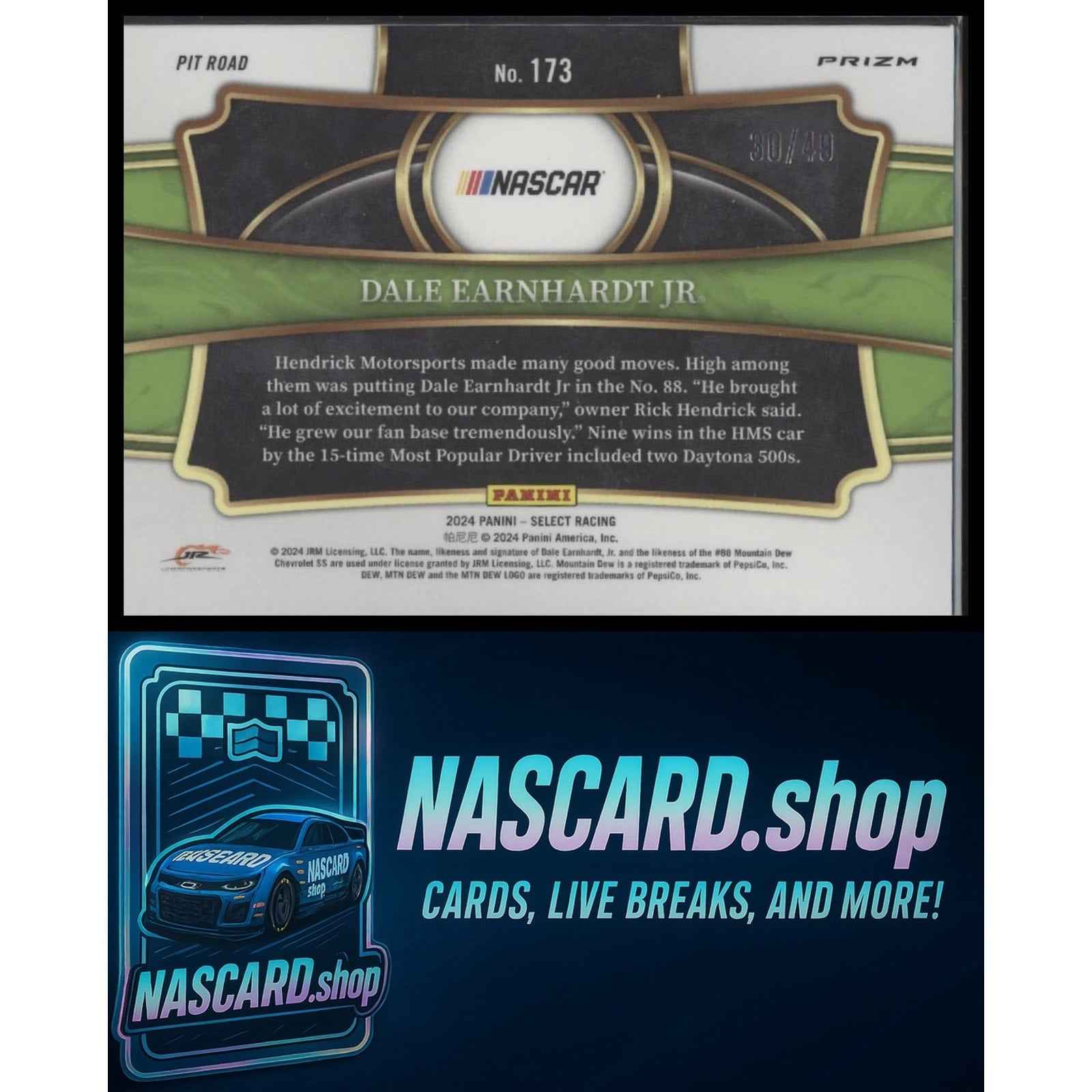 2024 Panini Select #173 Dale Earnhardt Jr Orange Prizms #/49