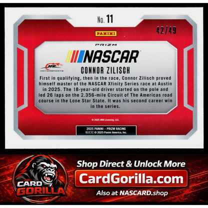 2025 Panini Prizm #11 Connor Zilisch Victory Lane Blue #/49