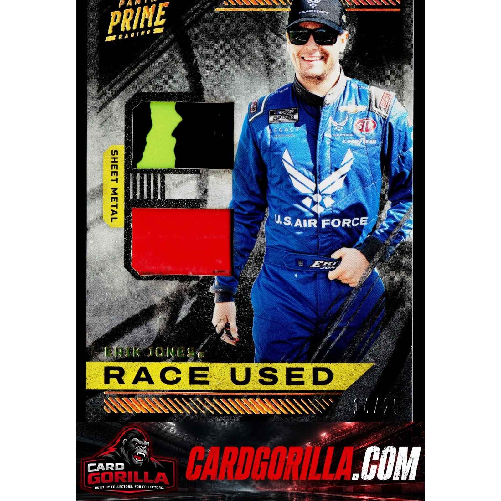 2023 Panini Prime #RUD-EJO Erik Jones Race Used Duals Sheet Metal Holo Gold #/25