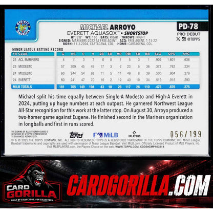 2025 Topps Pro Debut #PD-78 Michael Arroyo Base Autographs Fuchsia Foil