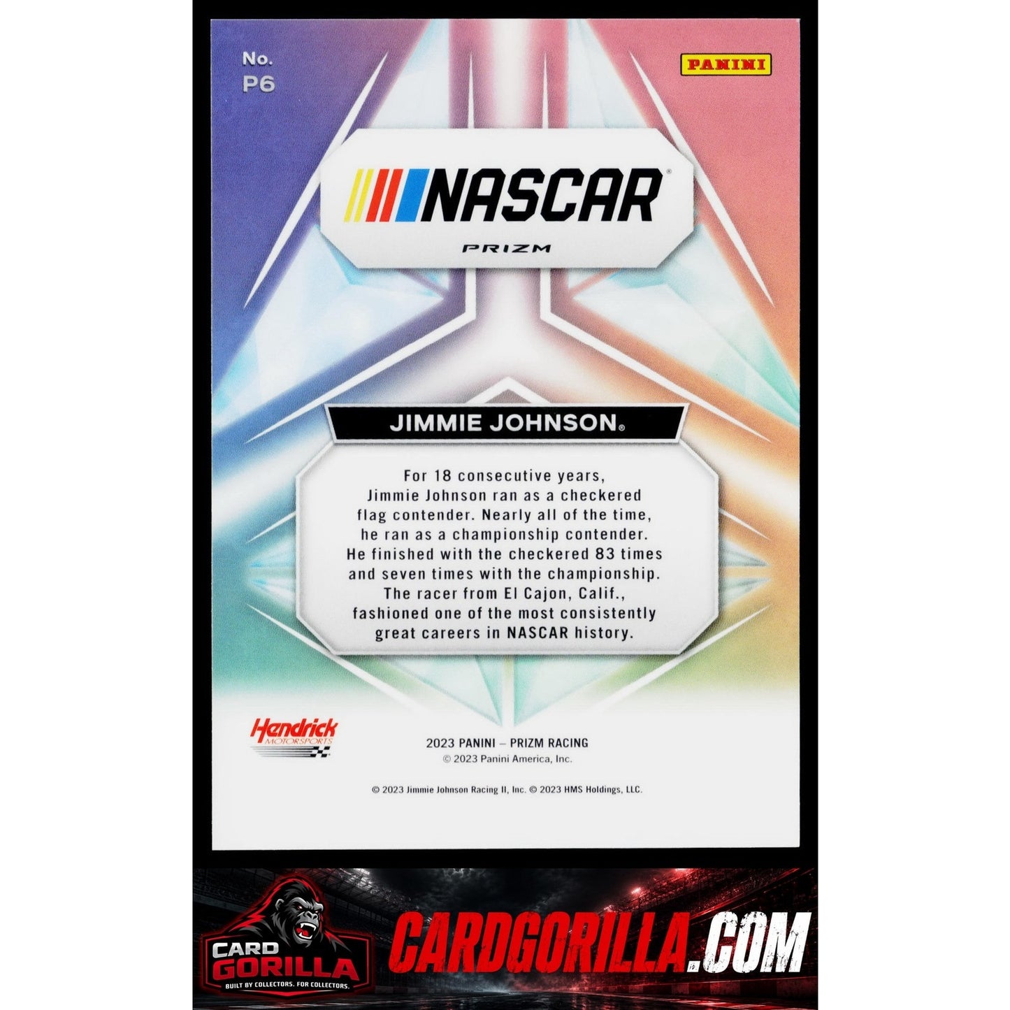 2023 Panini Prizm #P6 Jimmie Johnson Prizmatic White Sparkle Prizm