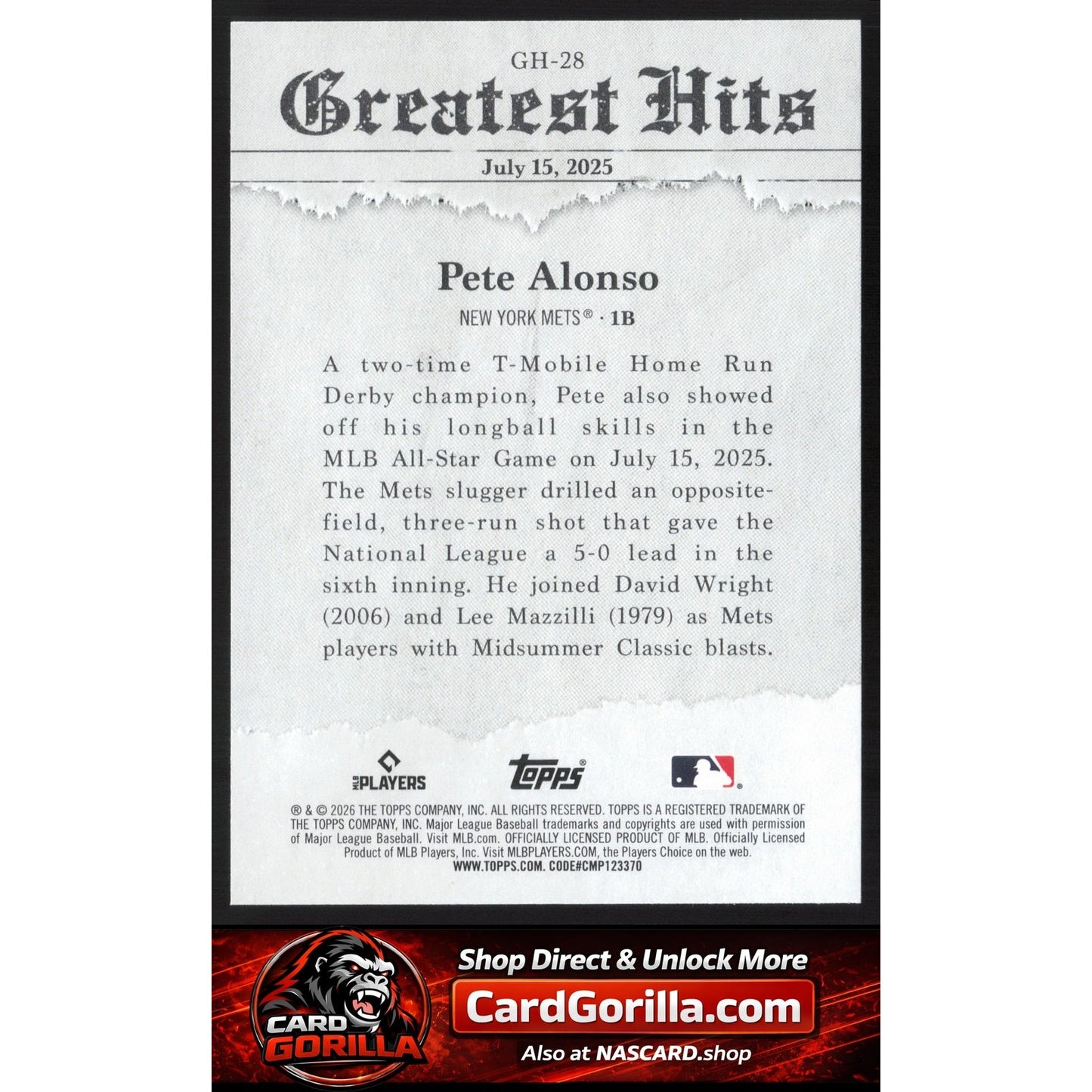 2026 Topps #GH-28 Pete Alonso 2025 Greatest Hits