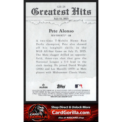 2026 Topps #GH-28 Pete Alonso 2025 Greatest Hits