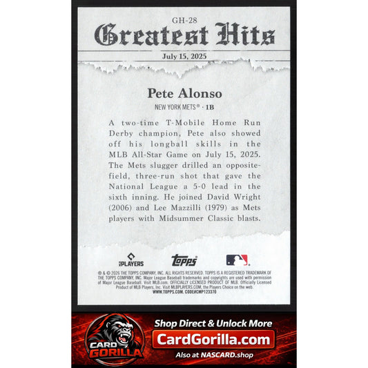 2026 Topps #GH-28 Pete Alonso 2025 Greatest Hits
