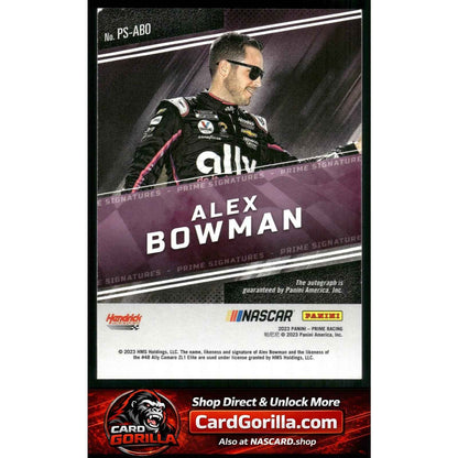 2023 Panini Prime #PS-ABO Alex Bowman Prime Signatures Holo Gold #/15