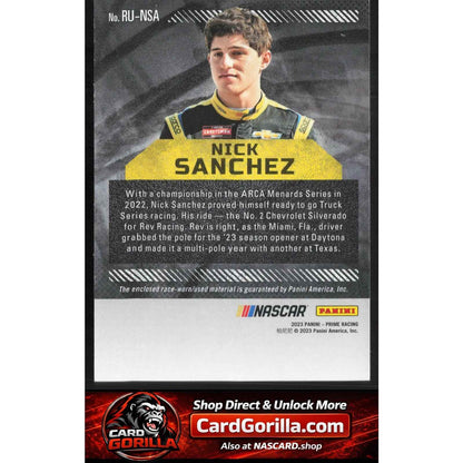 2023 Panini Prime #RU-NSA Nick Sanchez Race Used Sheet Metal #/99