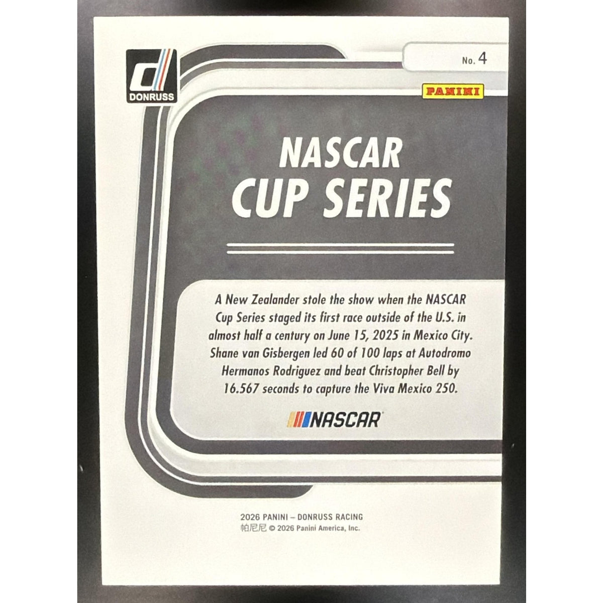 2026 Panini Donruss NASCAR Cup Series #4 Season Highlights Carolina Blue Ice /99