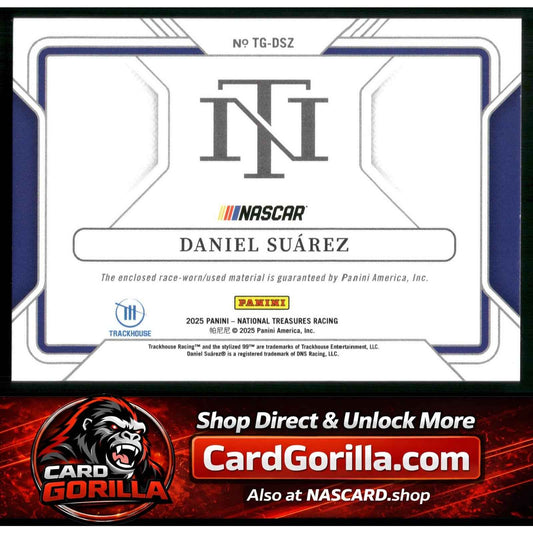2025 Panini National Treasures #TG-DSZ Daniel Suarez Track Gear Holo Silver #/25