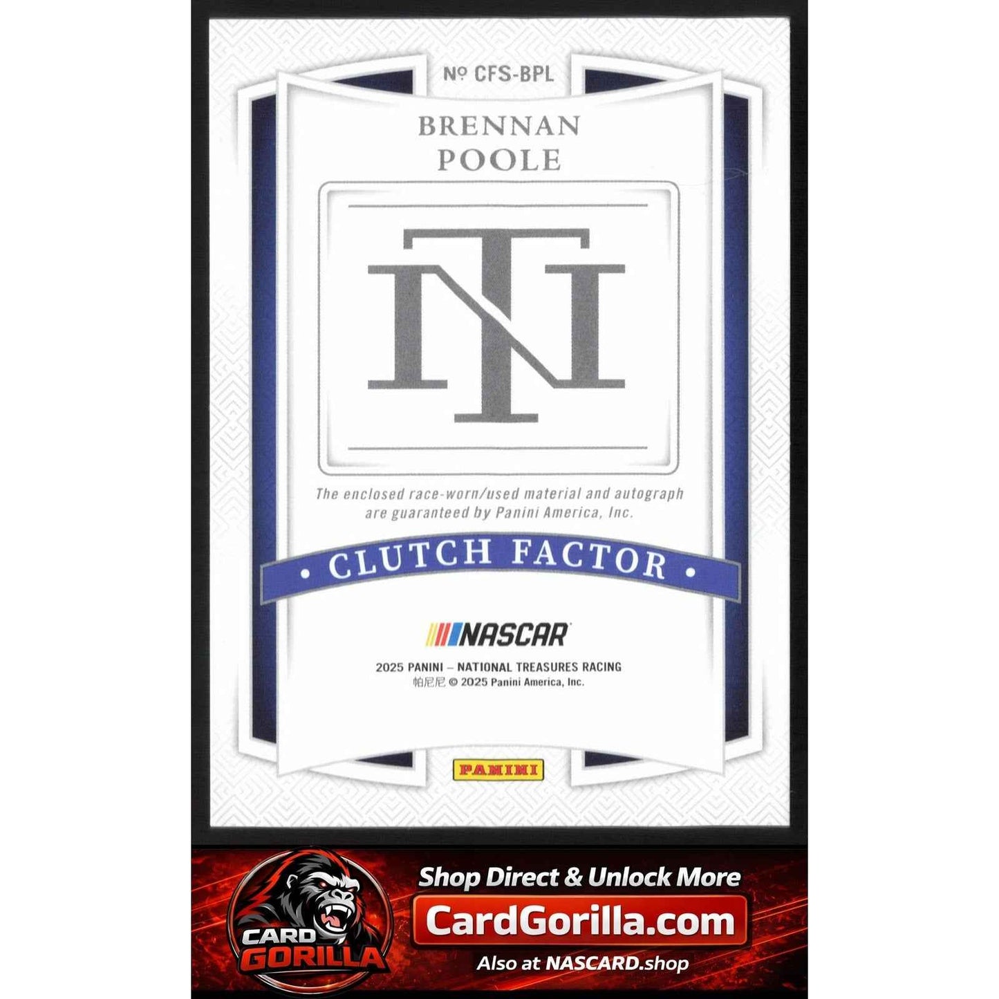 2025 National Treasures Brennan Poole Clutch Factor Signatures Holo Gold #/10