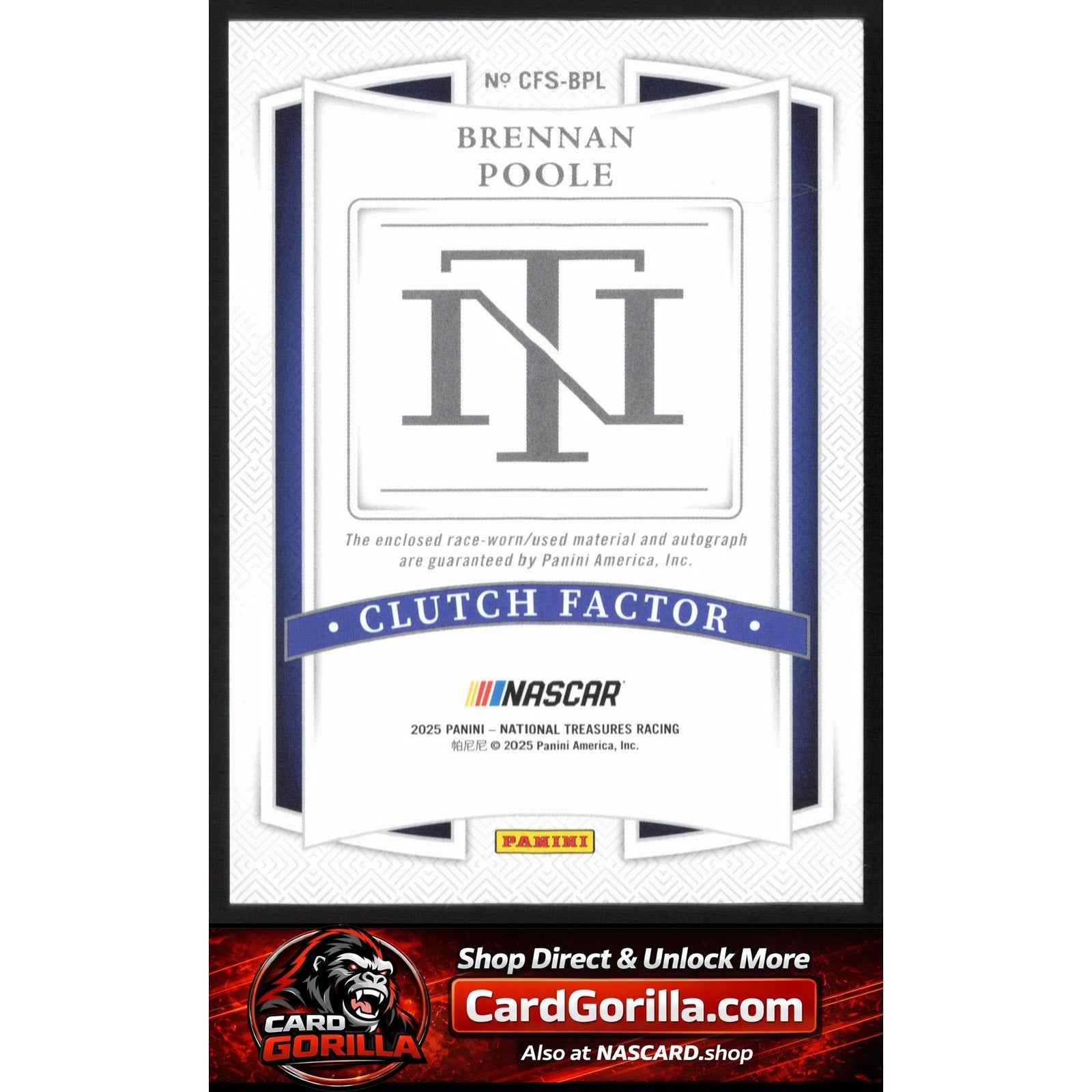 2025 National Treasures Brennan Poole Clutch Factor Signatures Holo Gold #/10