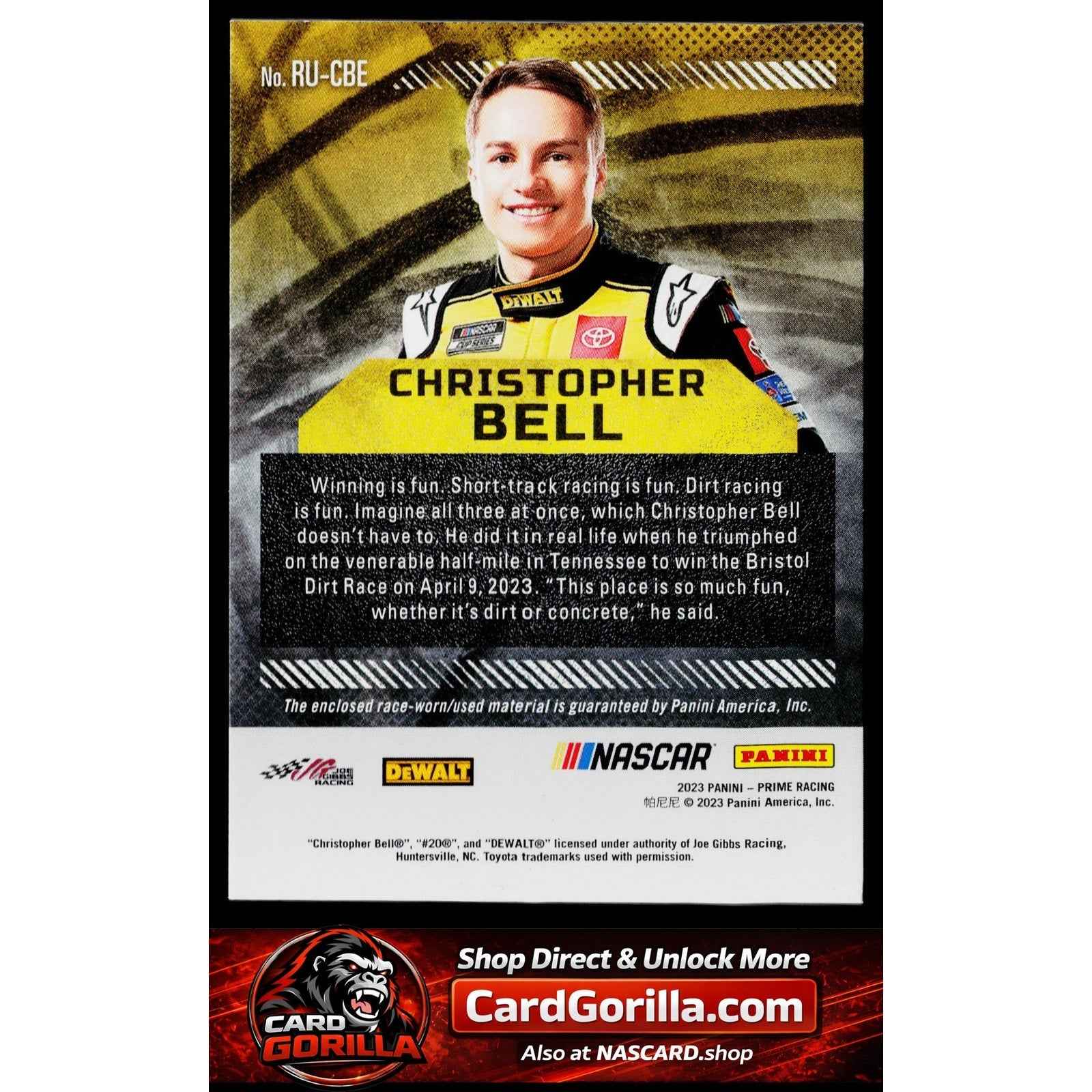2023 Panini Prime #RU-CBE Christopher Bell Race Used Tires Holo Gold #/25