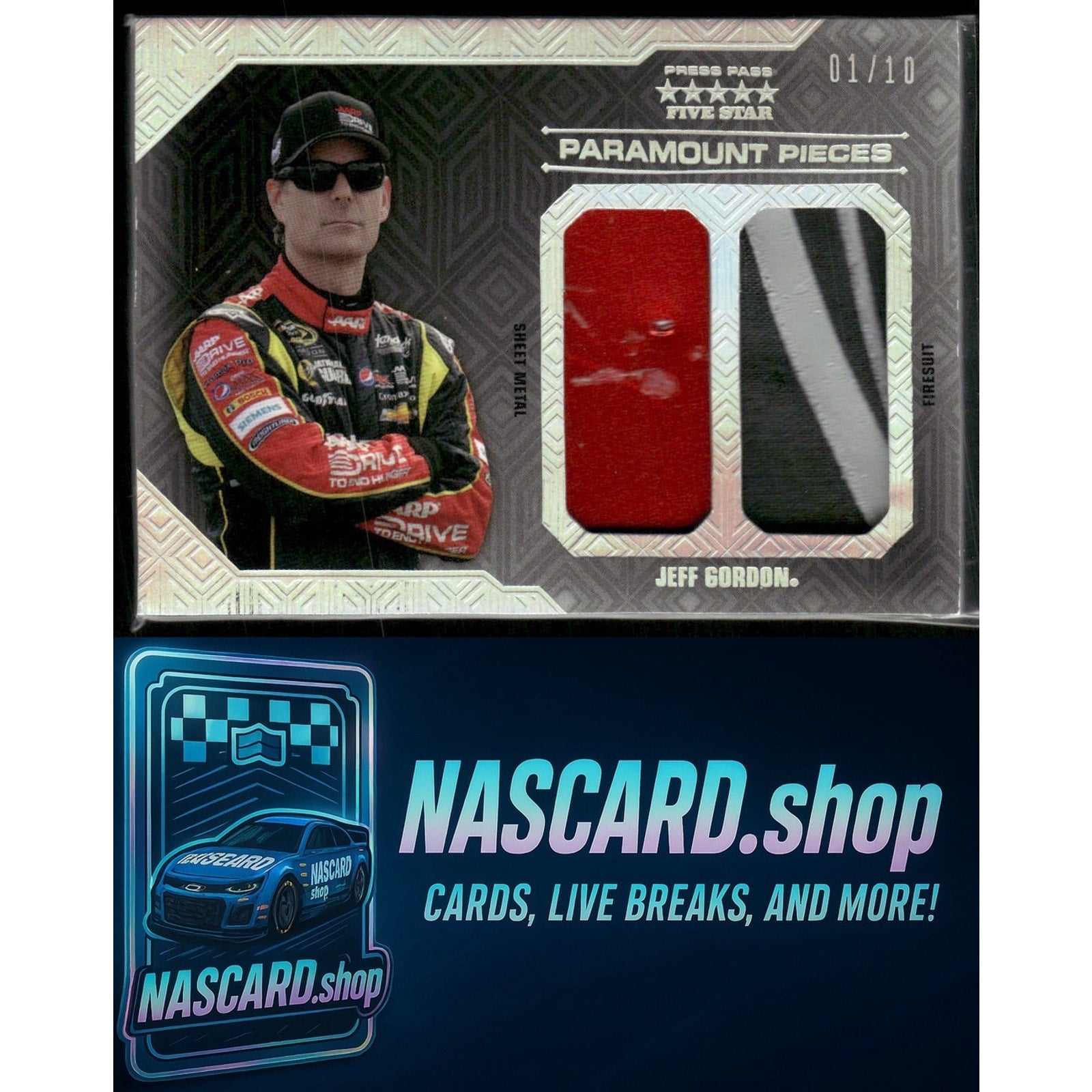 2010 Press Pass Five Star #PP-JG Jeff Gordon Paramount Pieces Holofoil #01/10 - Card Gorilla