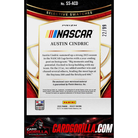 2026 Panini Select #SS-ACD Austin Cindric Selective Swatches Red Prizms #/99