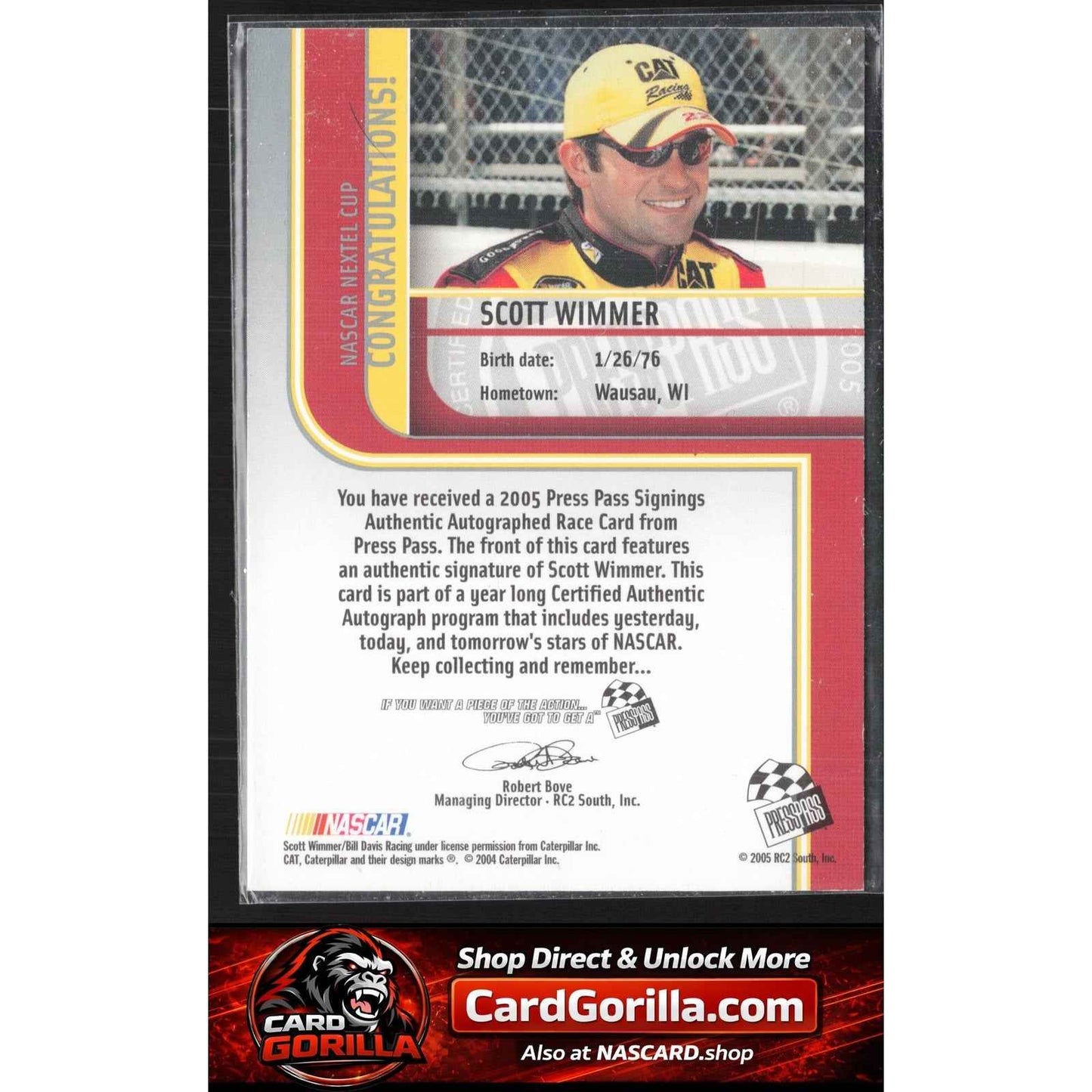 2005 Press Pass #NNO Scott Wimmer Signings Platinum #/100