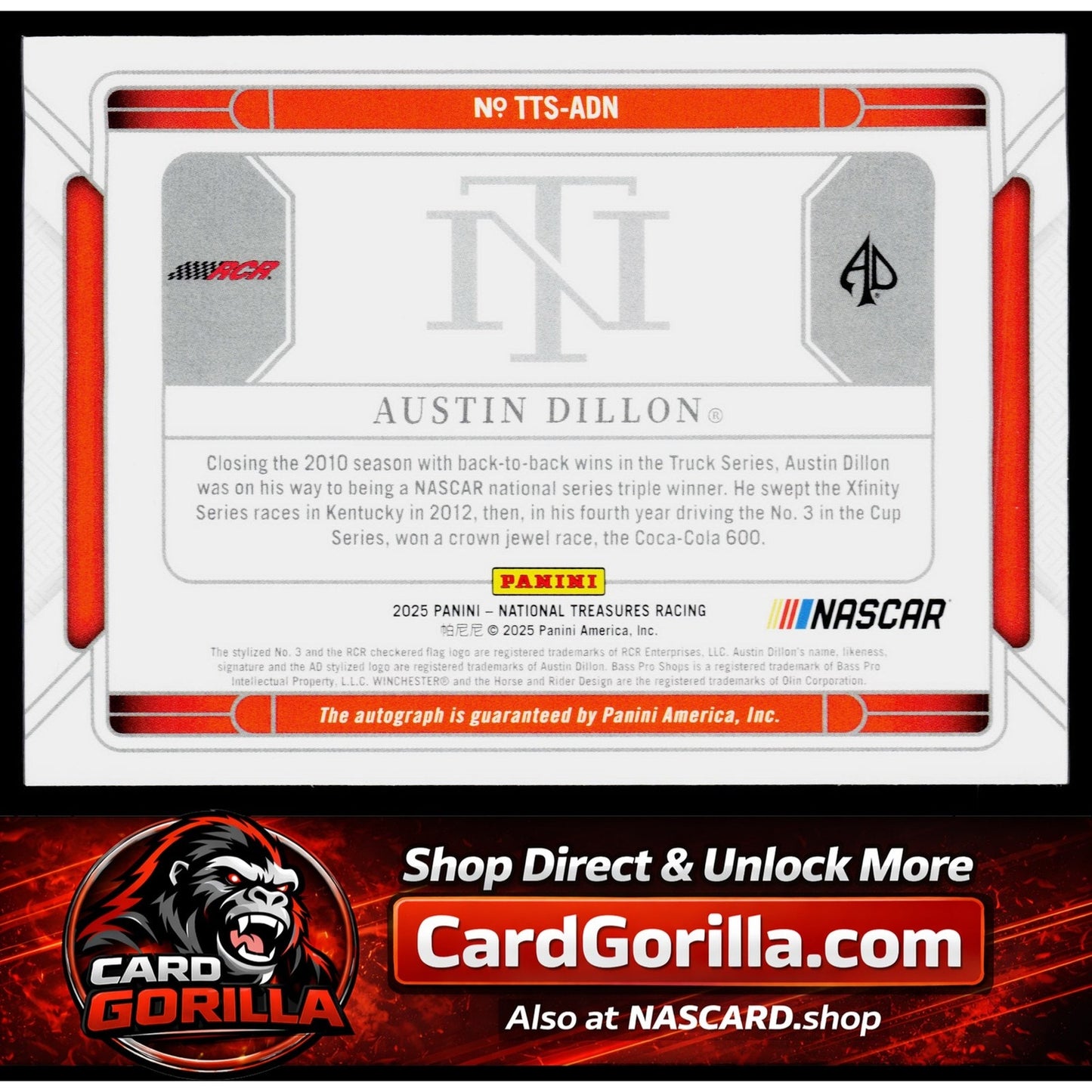 2025 Panini National Treasures #TTS-ADN Austin Dillon Triple Threat Signers #/99