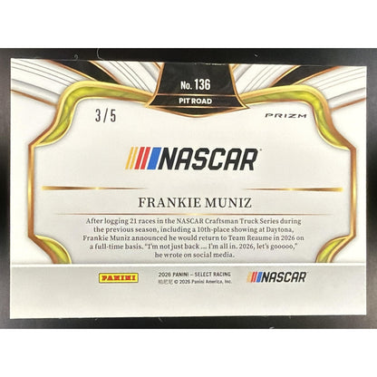 2026 Panini Select NASCAR Frankie Muniz #136 Set - Pit Road Green Prizms 3/5