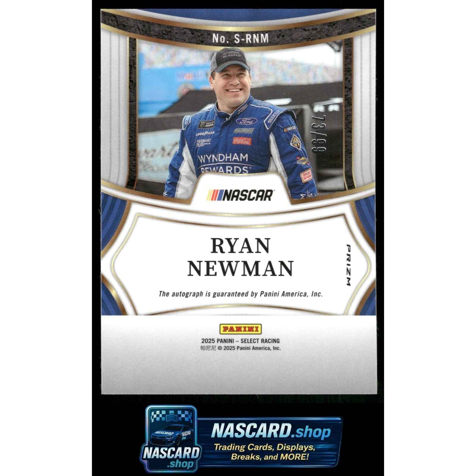 2025 Panini Select #S-RNM Ryan Newman Signatures Blue Prizms #/99
