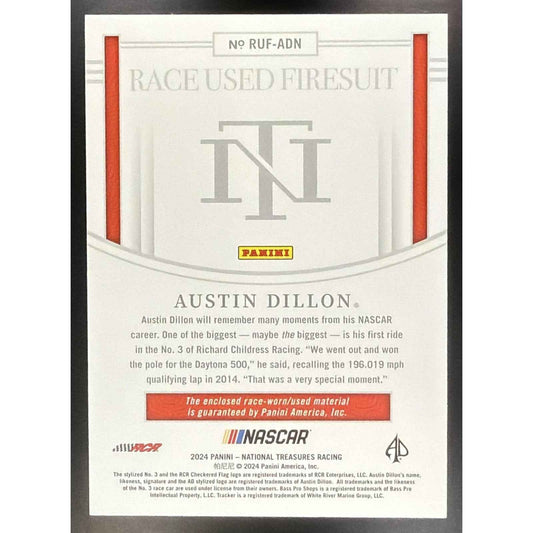 2024 Panini National Treasures Austin Dillon #RUF-ADN Race Used Firesuit /99