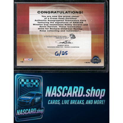 2003 Press Pass Eclipse Kevin Harvick Robby Gordon Teammates Autographs /25 - NASCARD.shop