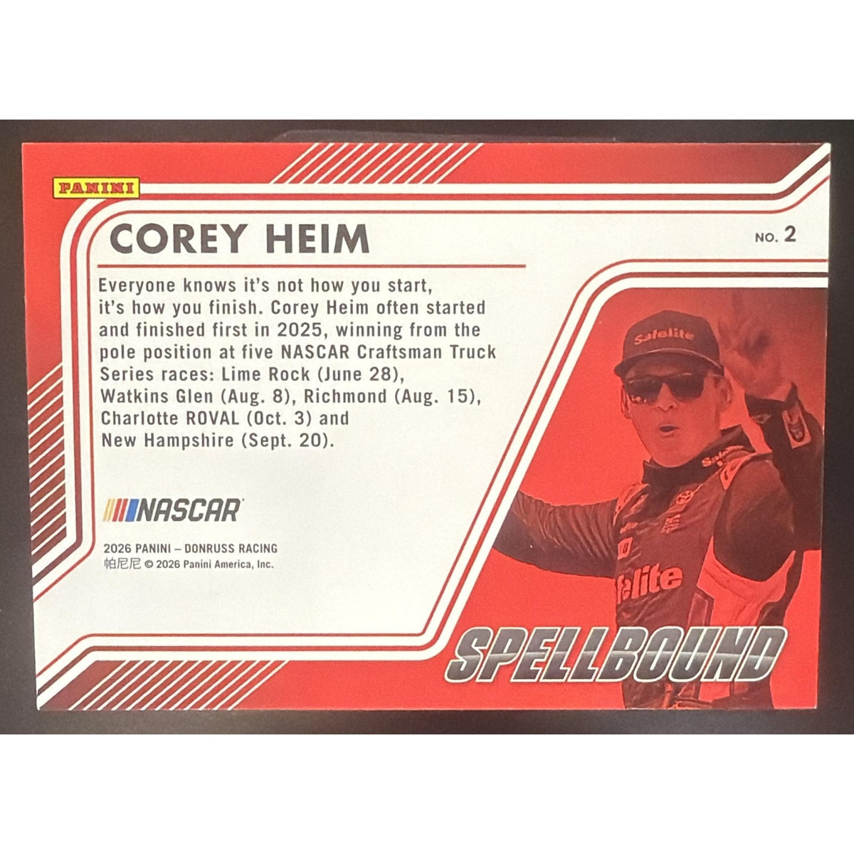 2026 Panini Donruss NASCAR Racing Corey Heim #2 Spellbound Carolina Blue Ice /99