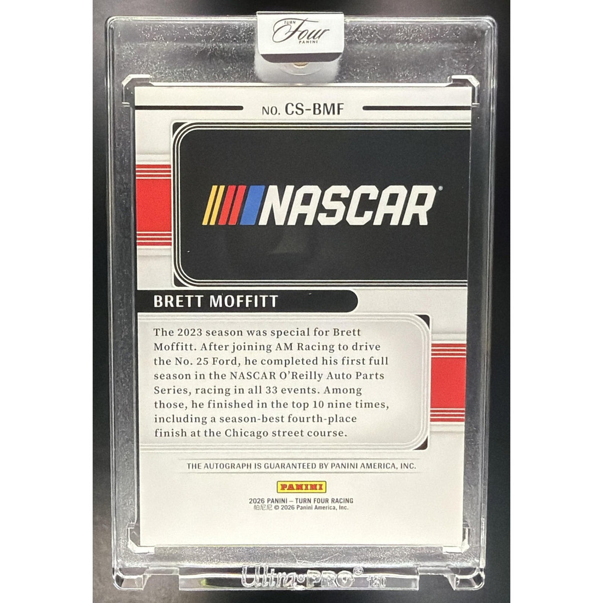 2026 Panini Turn Four Racing Brett Moffitt #11 Center Stage Signatures /99 Auto