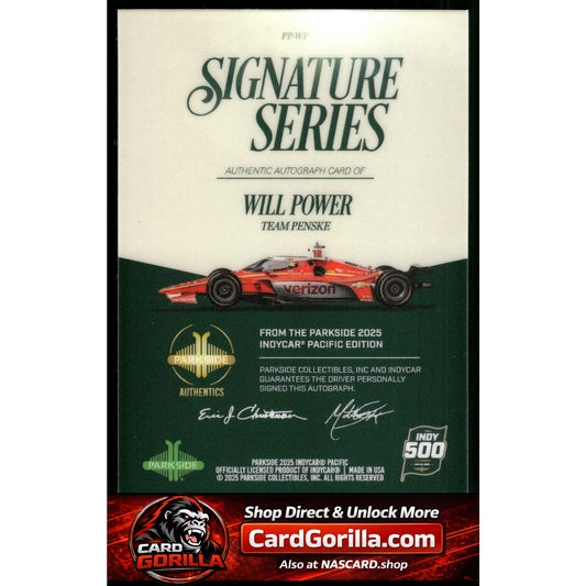 2025 Parkside Indy 500 Pacific #PP-WP Will Power Signature Series Blue