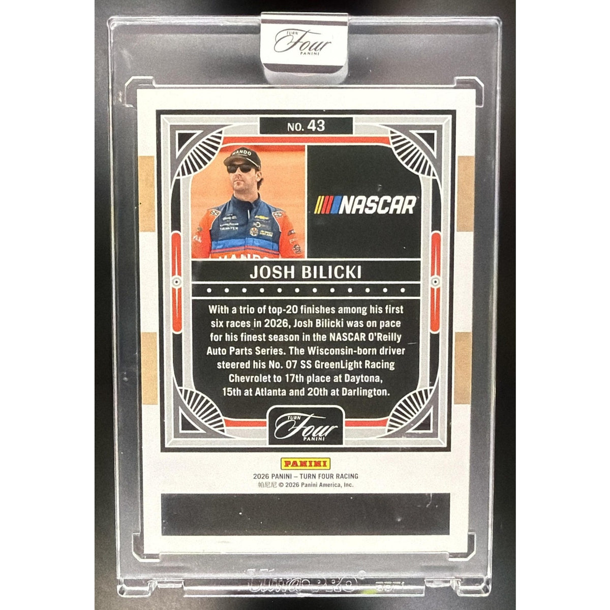 2026 Panini Turn Four Racing Josh Bilicki #43 Red /25